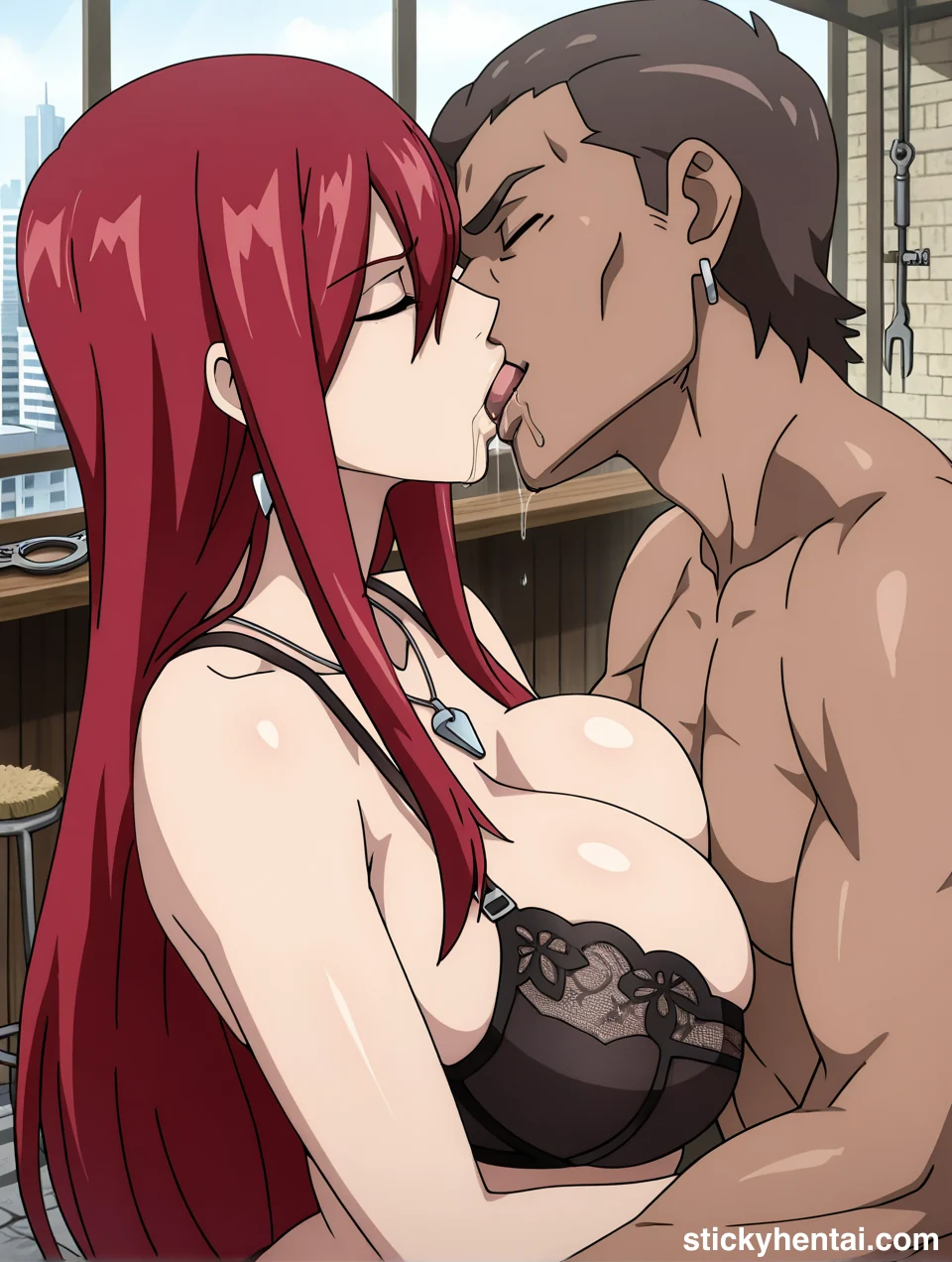 Erza Scarlet French Kissing exchanging saliva #erza-scarlet-kissing-hentai-1.webp