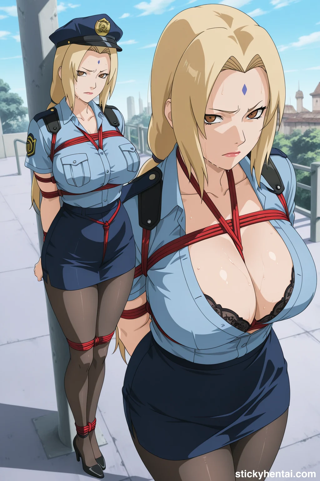 Tsunade in police uniform bound with Rope images #tsunade-police-hentai-4.webp