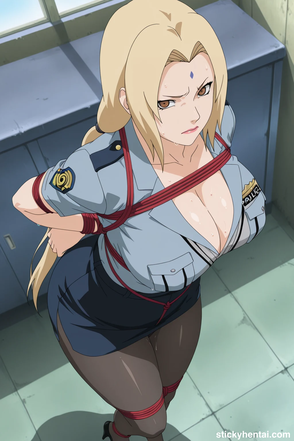 Tsunade in police uniform bound with Rope images #tsunade-police-hentai-3.webp