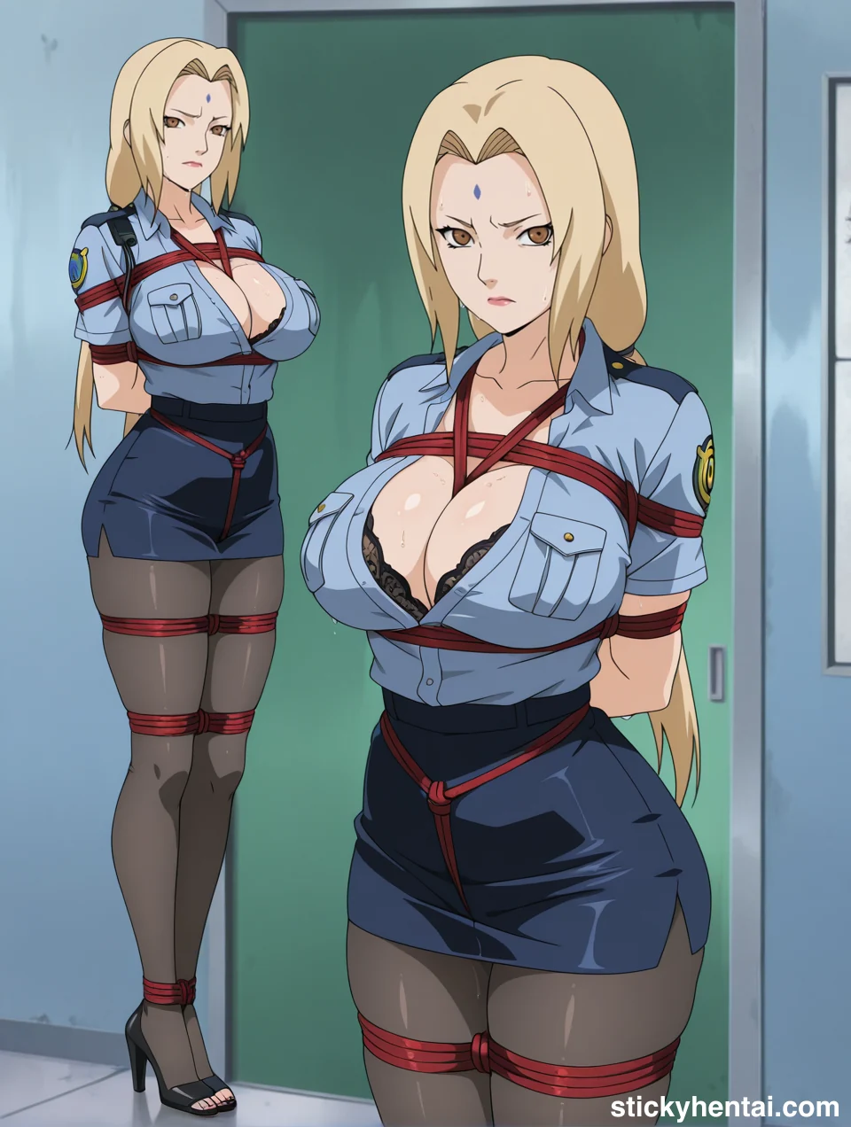 Tsunade in police uniform bound with Rope images #tsunade-police-hentai.webp
