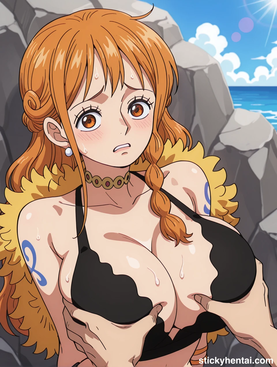 Nami is shy when getting her Boobs groped #nami-breasts-fondling-hentai-1.webp