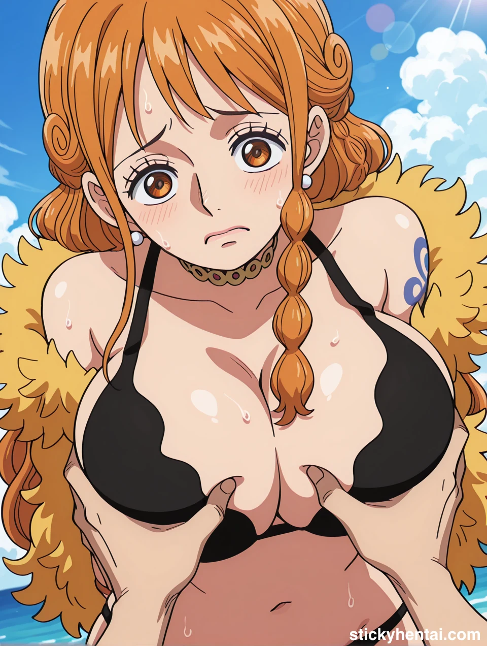 Nami is shy when getting her Boobs groped