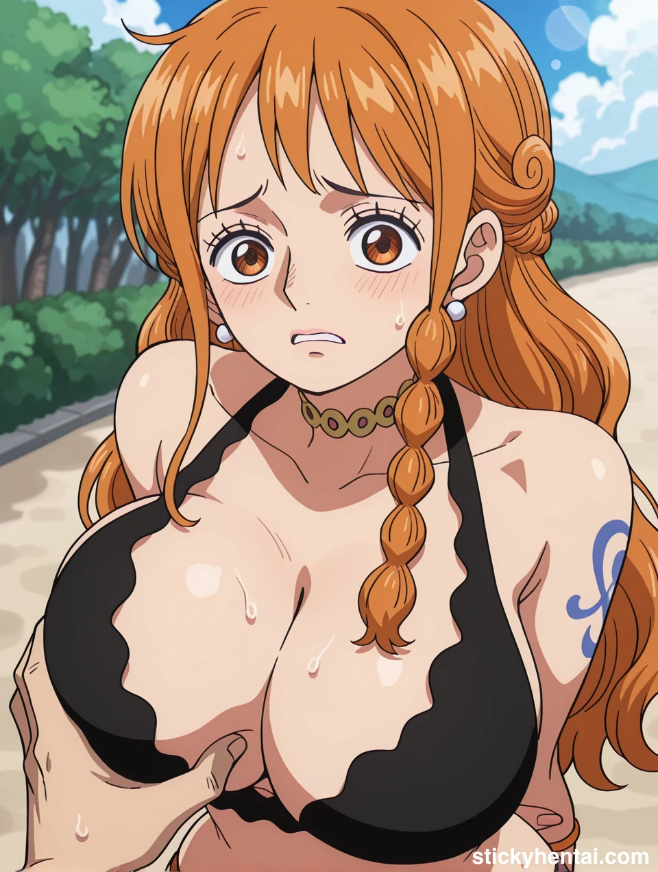 Nami is shy when getting her Boobs groped #nami-breasts-fondling-hentai-3.webp