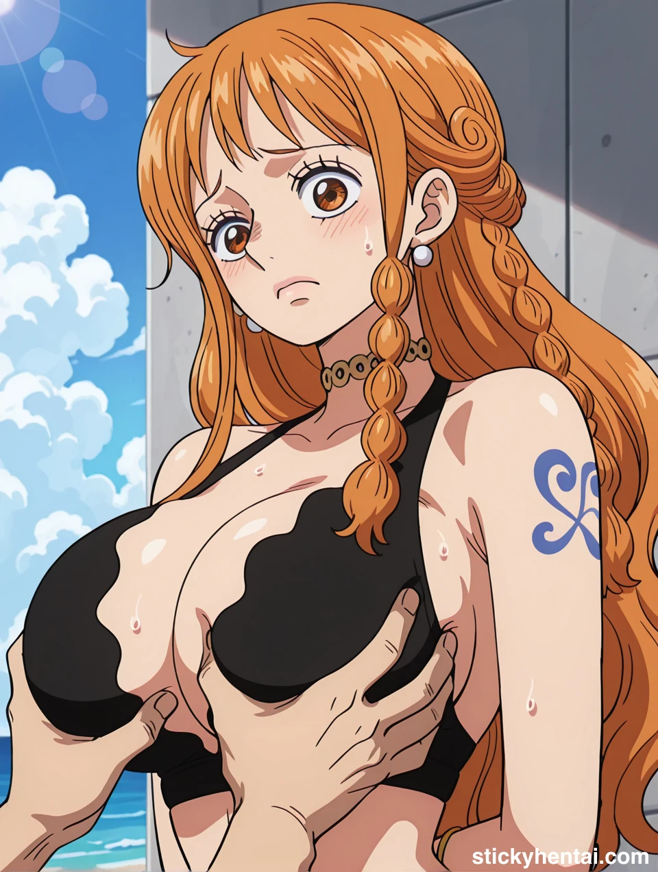 Nami is shy when getting her Boobs groped #nami-breasts-fondling-hentai-4.webp