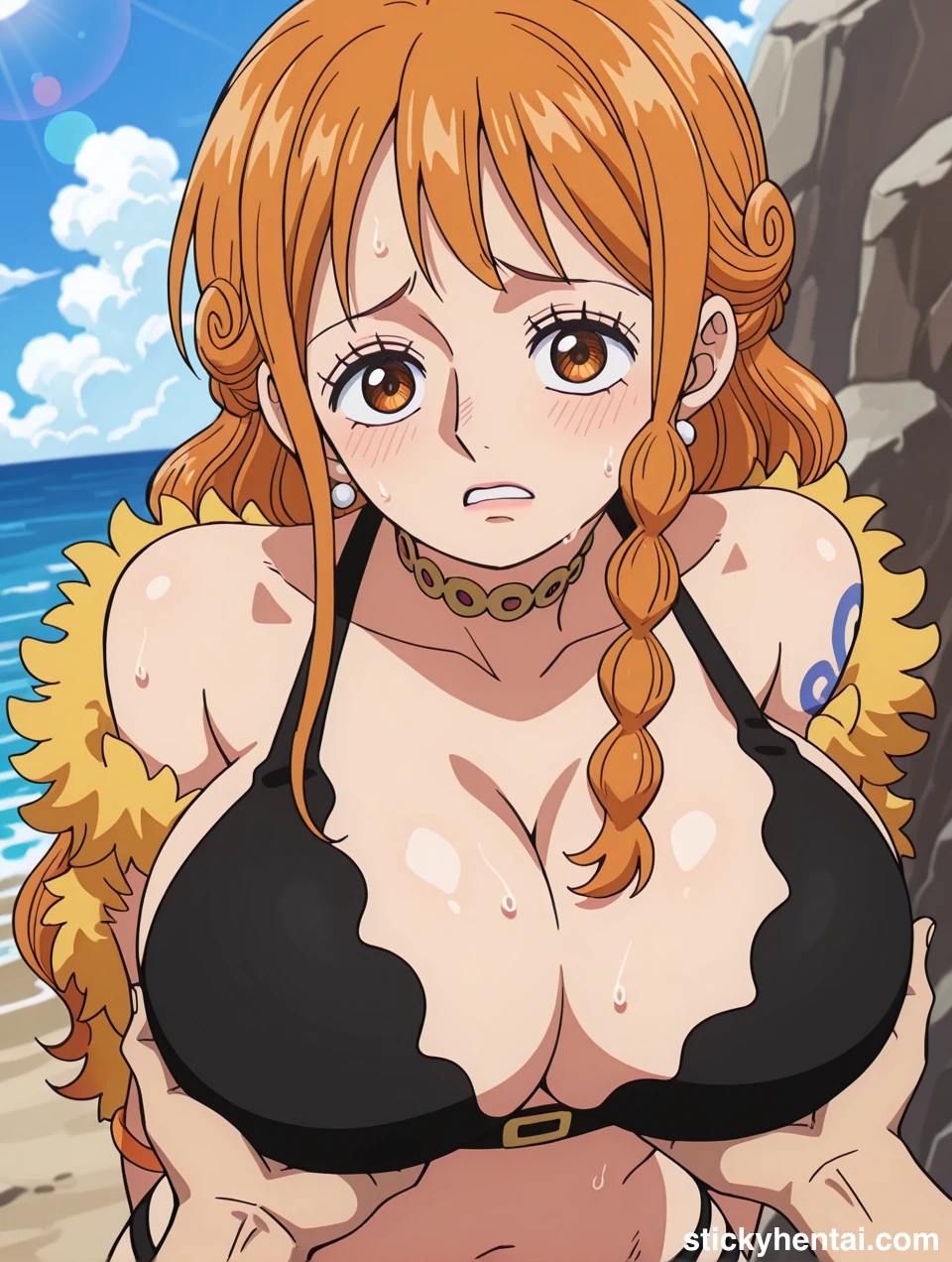 Nami is shy when getting her Boobs groped #nami-breasts-fondling-hentai-5.webp