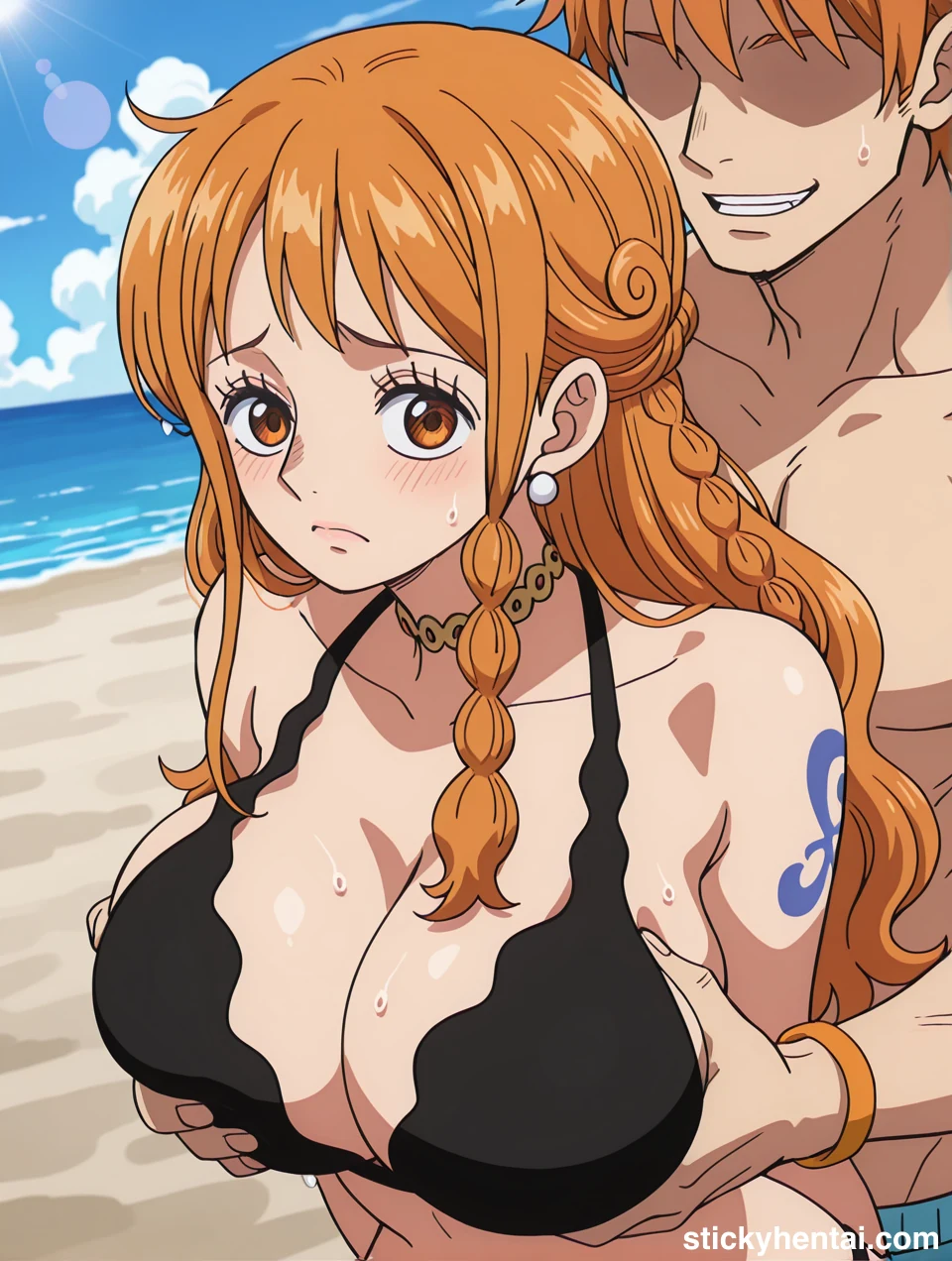 Nami is shy when getting her Boobs groped #nami-breasts-fondling-hentai-6.webp