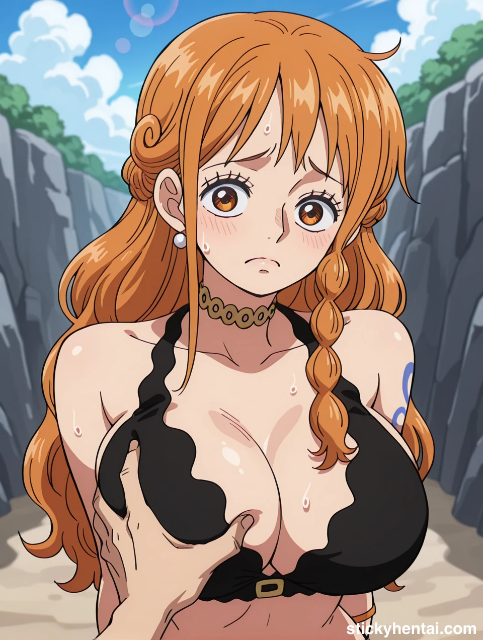 Nami is shy when getting her Boobs groped #nami-breasts-fondling-hentai-7.webp