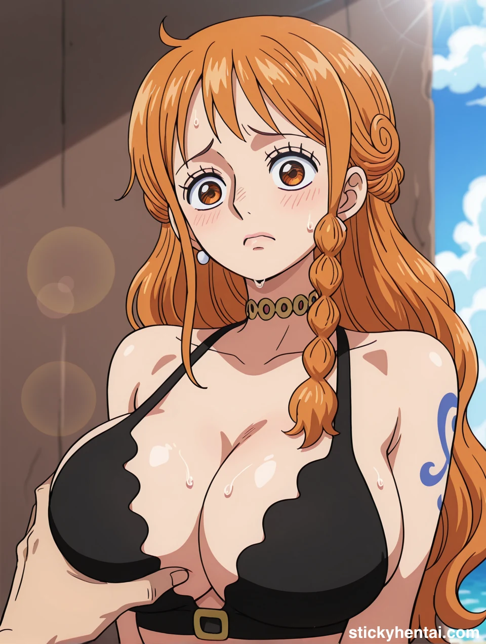 Nami is shy when getting her Boobs groped #nami-breasts-fondling-hentai.webp