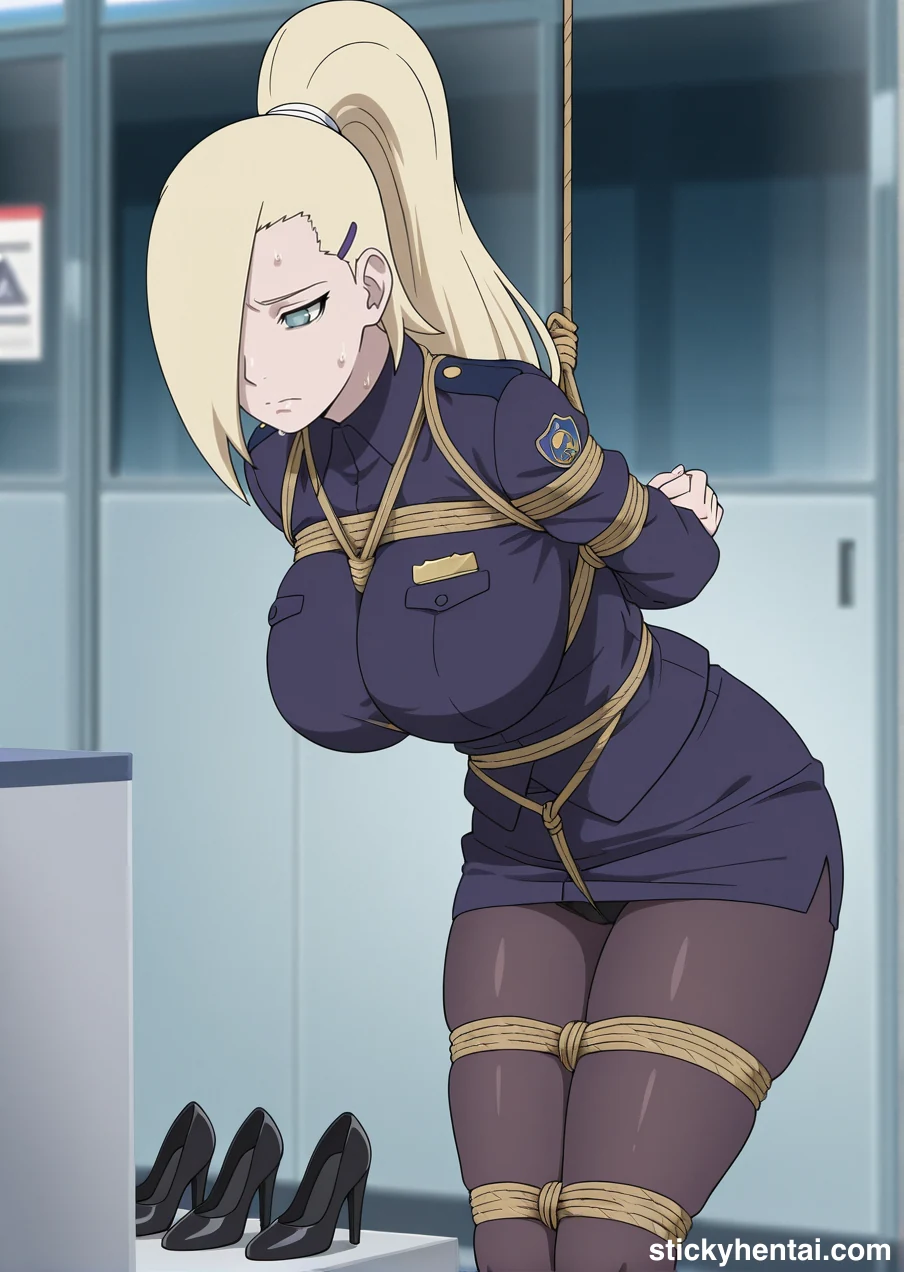Ino Yamanaka in police uniform bound by ropes images #ino-yamanaka-police-hentai-11.webp
