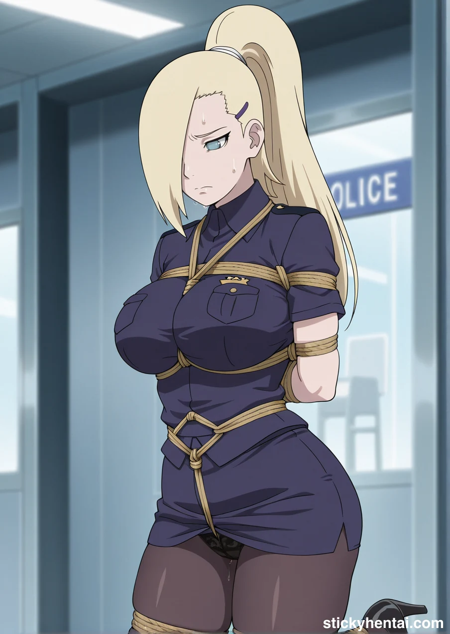 Ino Yamanaka in police uniform bound by ropes images #ino-yamanaka-police-hentai-12.webp