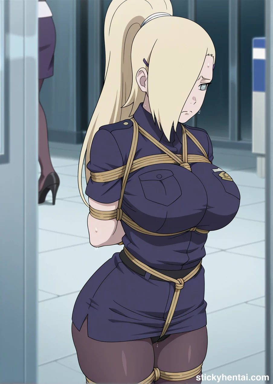 Ino Yamanaka in police uniform bound by ropes images #ino-yamanaka-police-hentai-13.webp