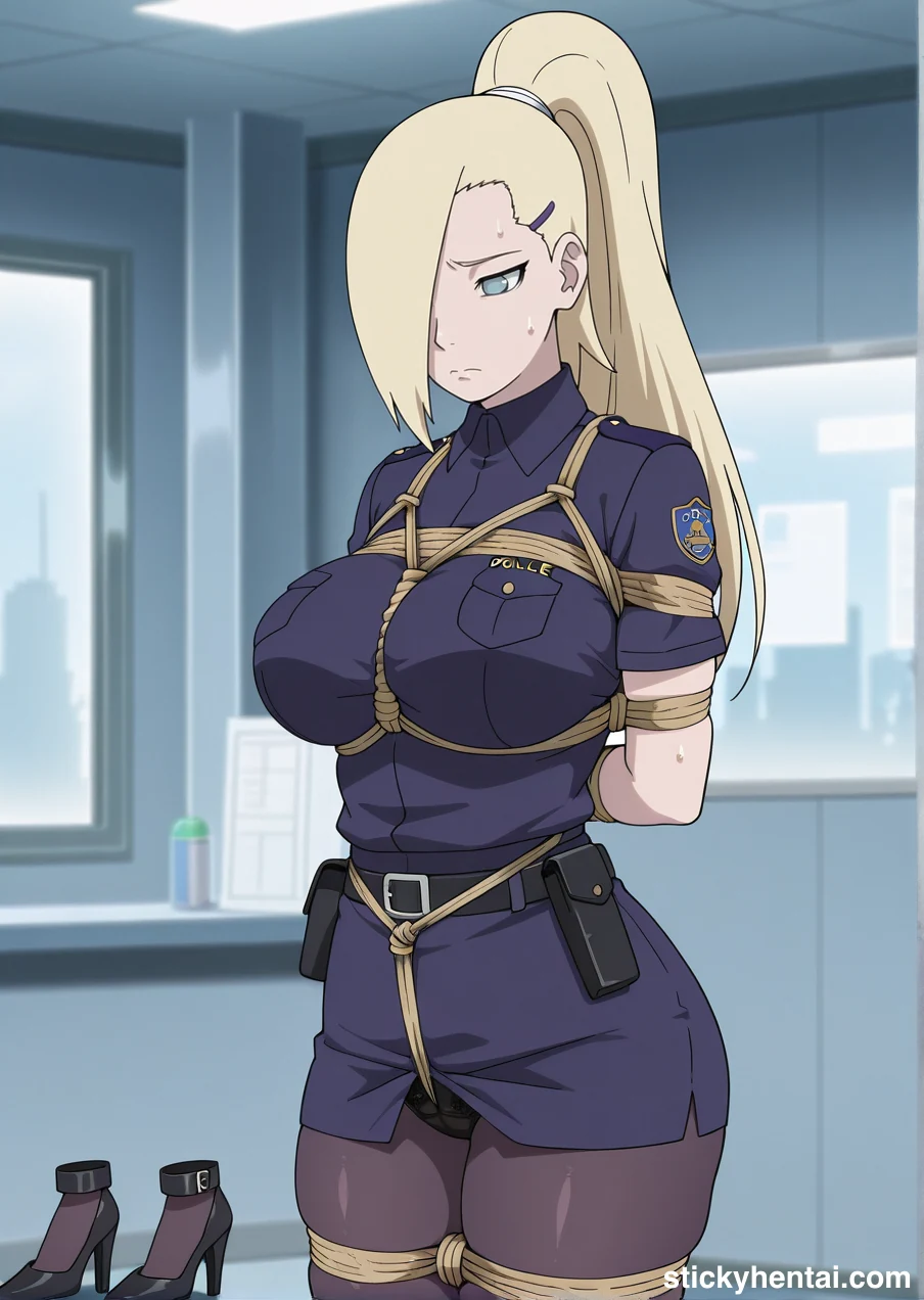 Ino Yamanaka in police uniform bound by ropes images #ino-yamanaka-police-hentai-14.webp