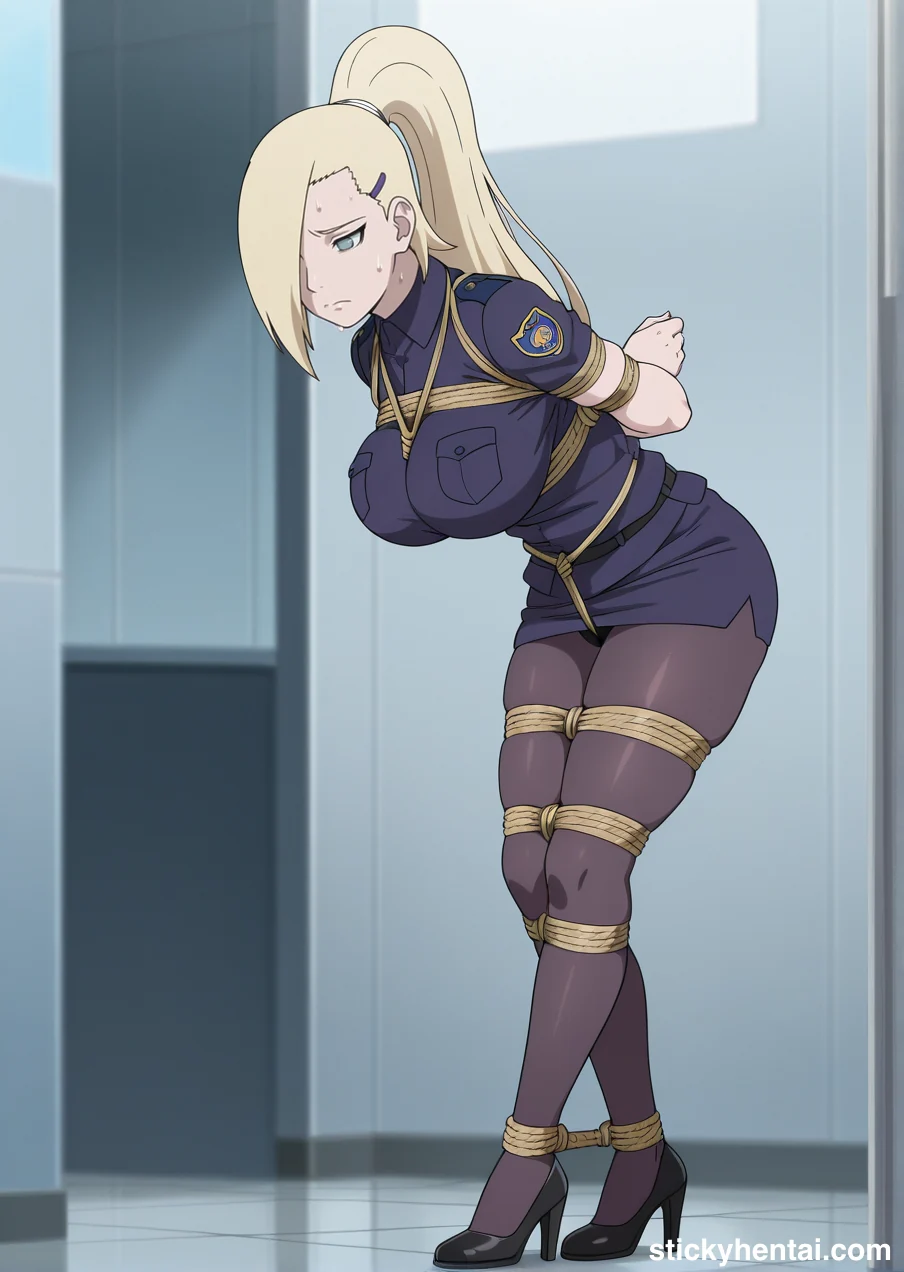 Ino Yamanaka in police uniform bound by ropes images #ino-yamanaka-police-hentai-15.webp