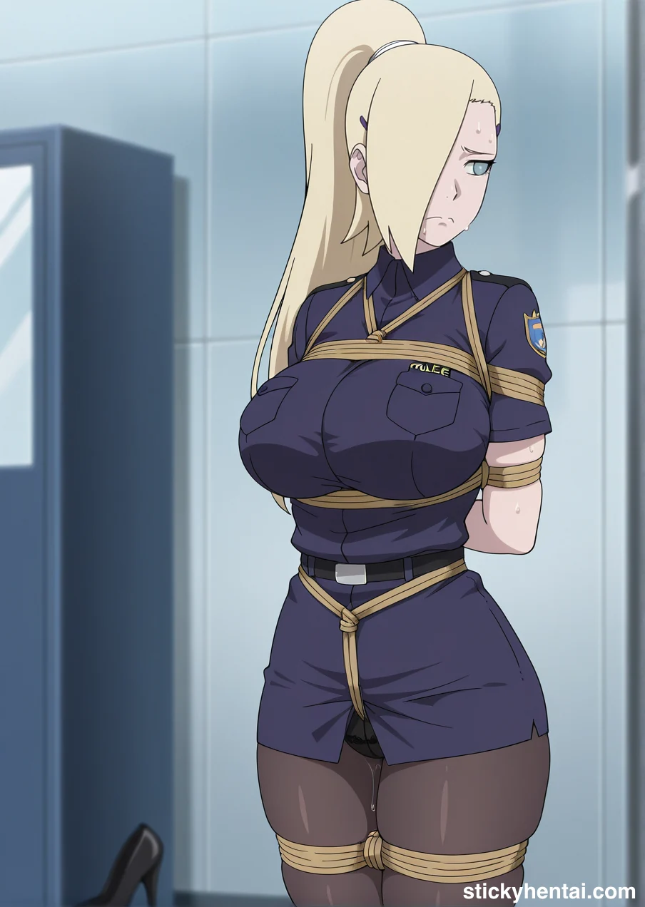 Ino Yamanaka in police uniform bound by ropes images #ino-yamanaka-police-hentai-10.webp