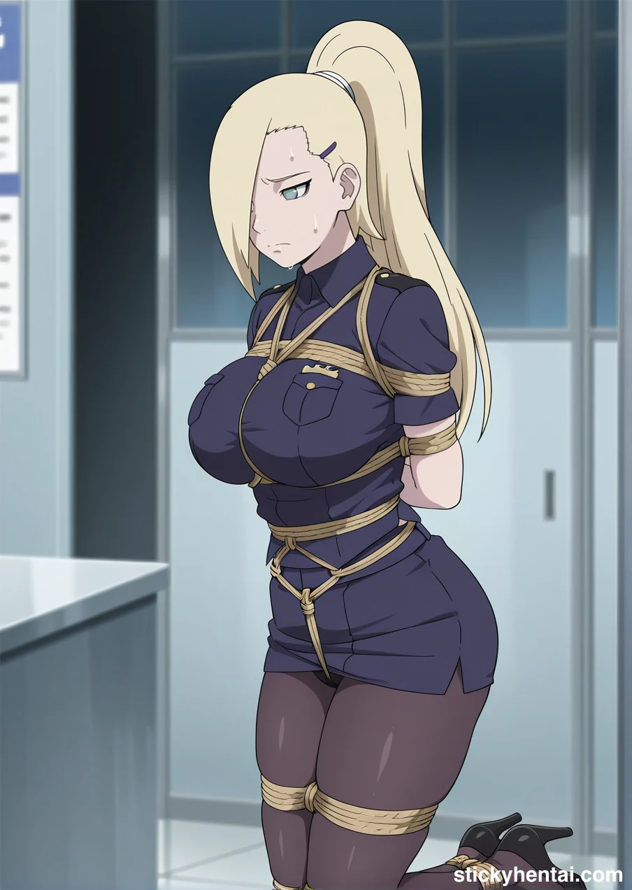 Ino Yamanaka in police uniform bound by ropes images #ino-yamanaka-police-hentai-4.webp