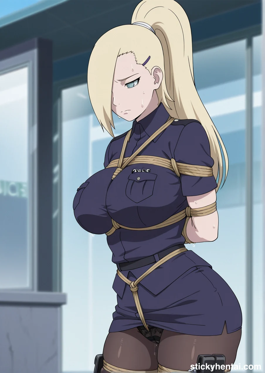 Ino Yamanaka in police uniform bound by ropes images #ino-yamanaka-police-hentai-5.webp