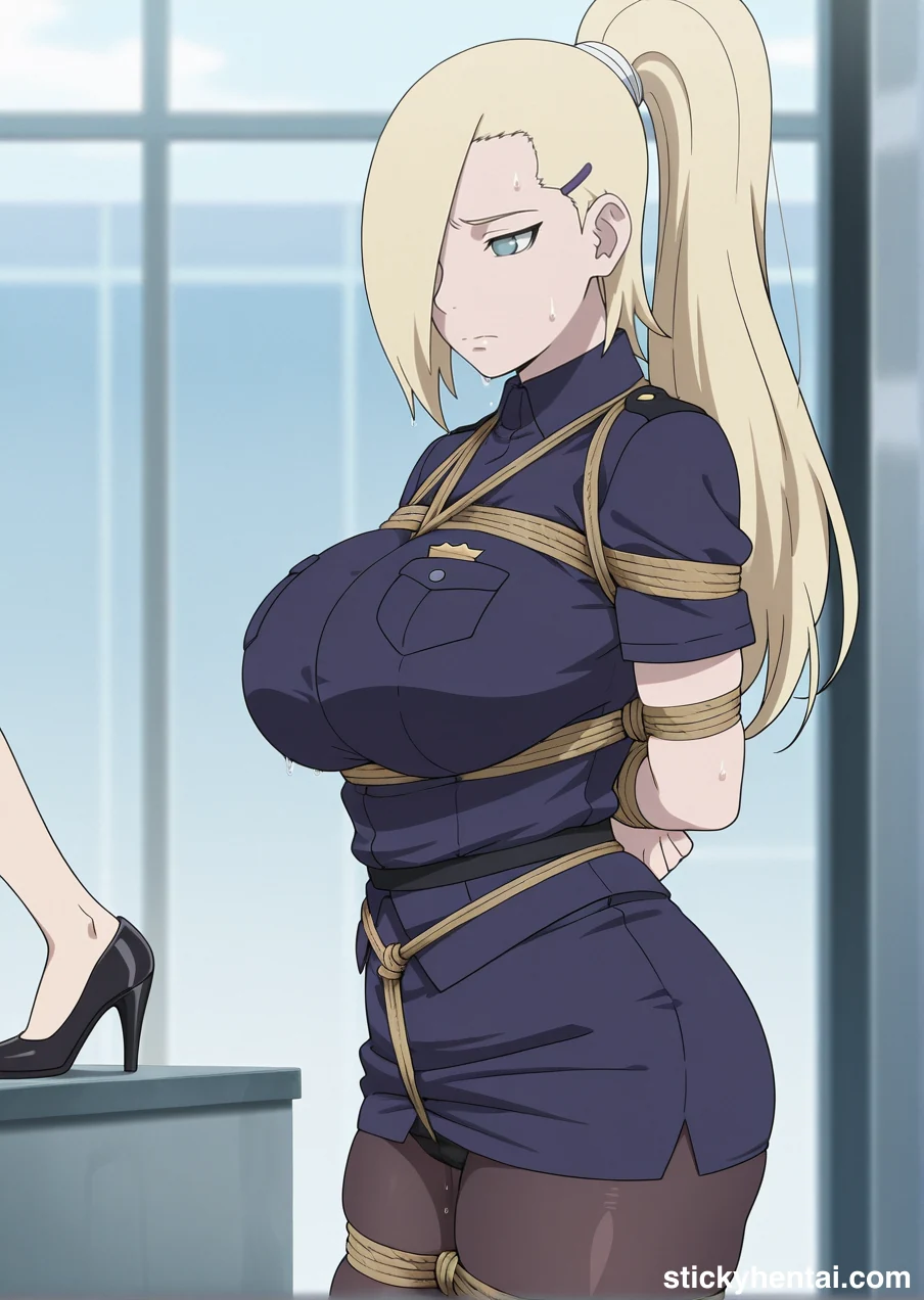 Ino Yamanaka in police uniform bound by ropes images #ino-yamanaka-police-hentai-7.webp