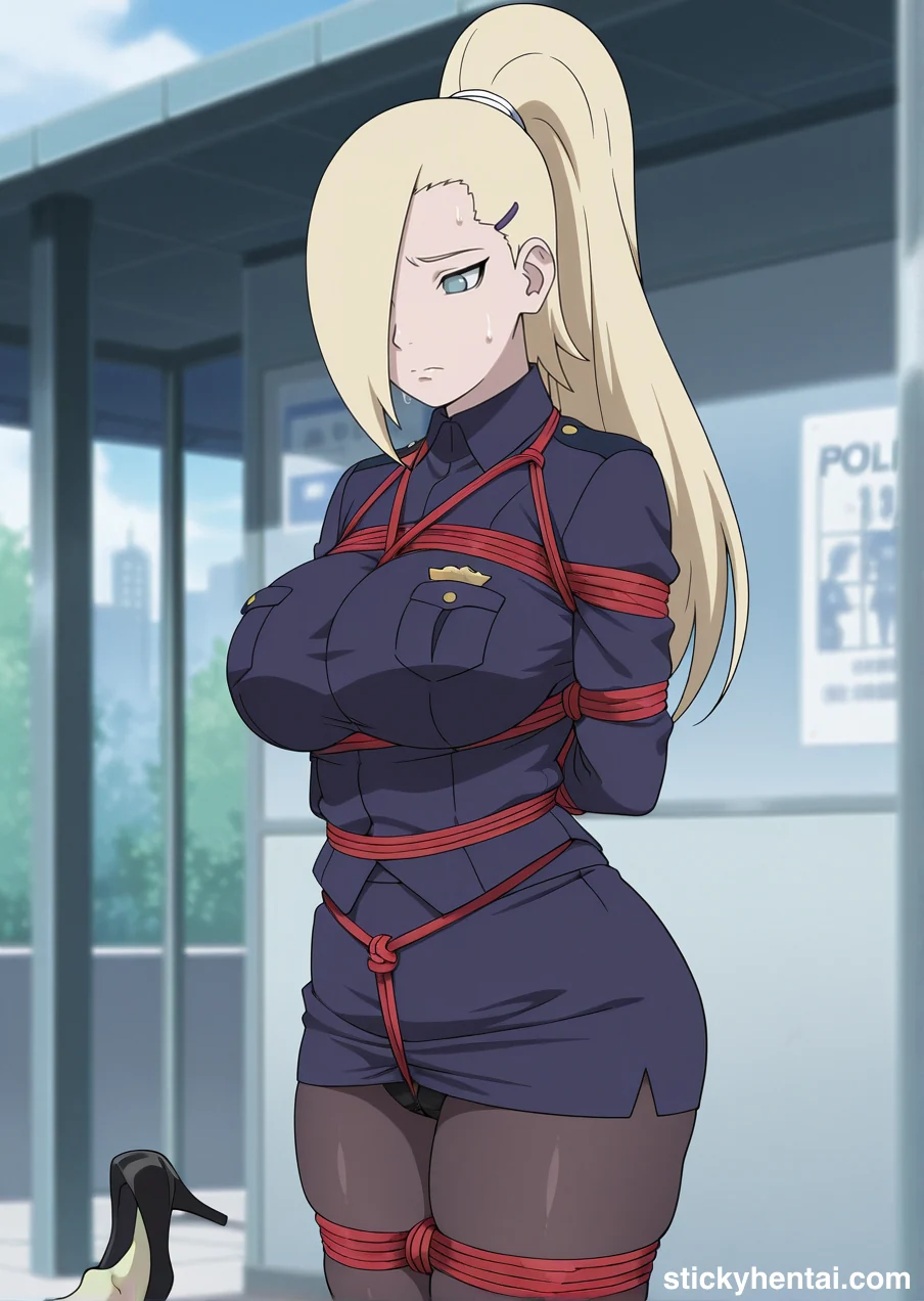 Ino Yamanaka in police uniform bound by ropes images #ino-yamanaka-police-hentai-9.webp