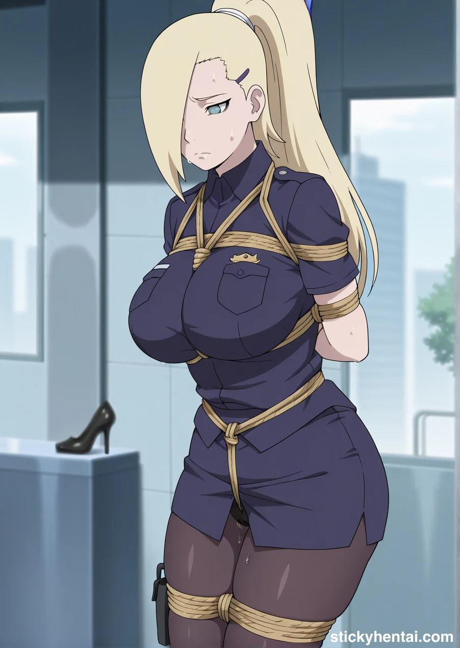 Ino Yamanaka in police uniform bound by ropes images #ino-yamanaka-police-hentai-3.webp