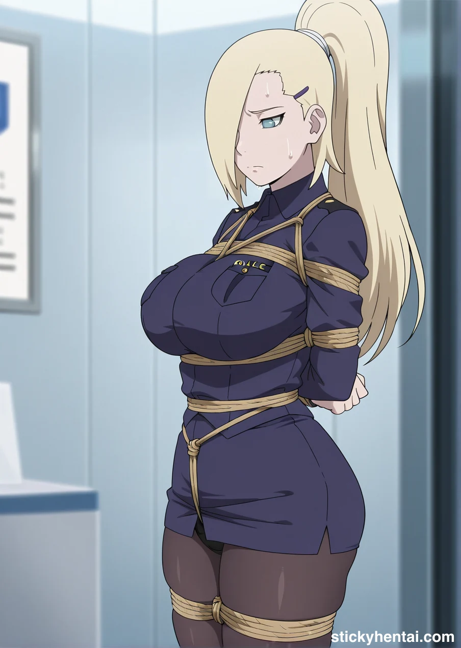 Ino Yamanaka in police uniform bound by ropes images #ino-yamanaka-police-hentai-2.webp