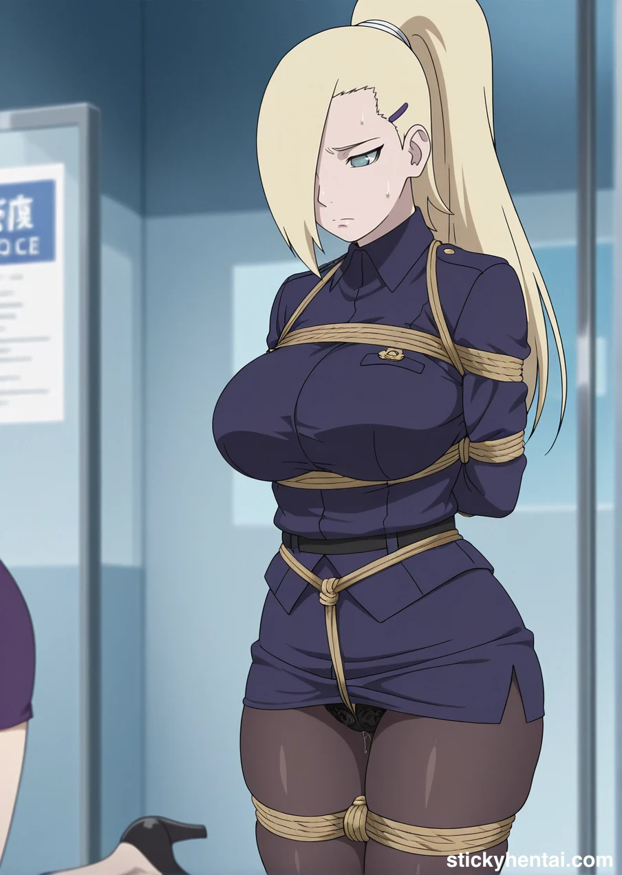 Ino Yamanaka in police uniform bound by ropes images #ino-yamanaka-police-hentai.webp