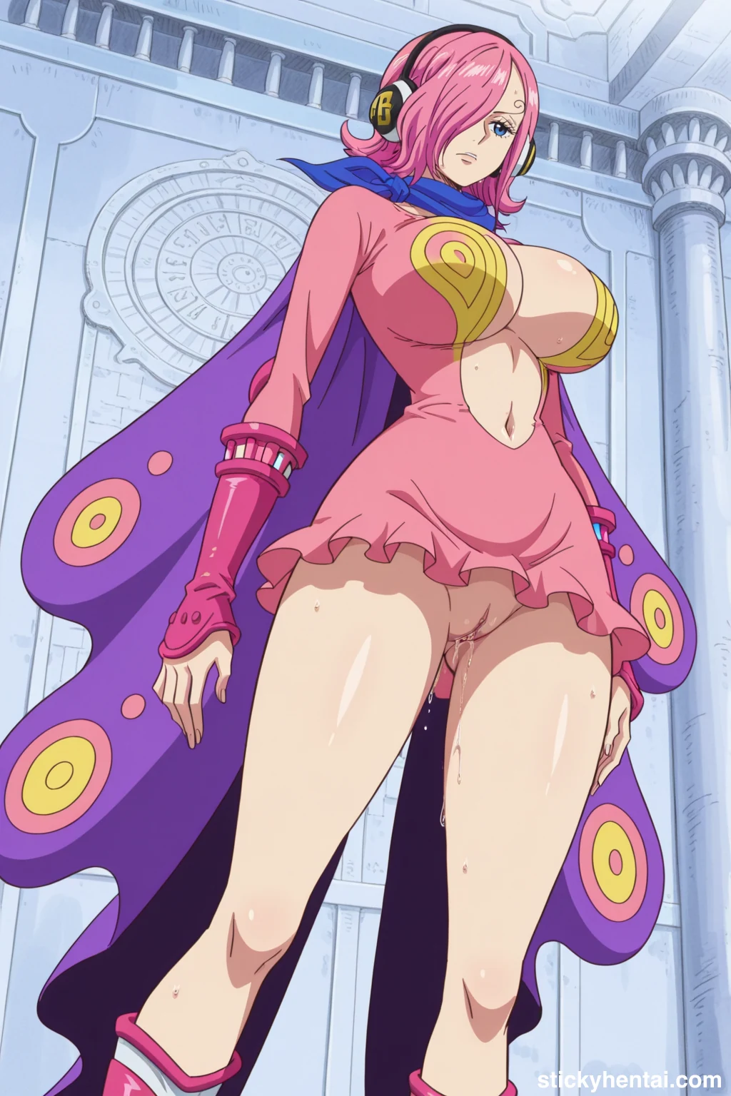 Worm's eye view of Vinsmoke Reiju featuring her beautiful thighs and exposed pussy #reiju-hentai-1.webp