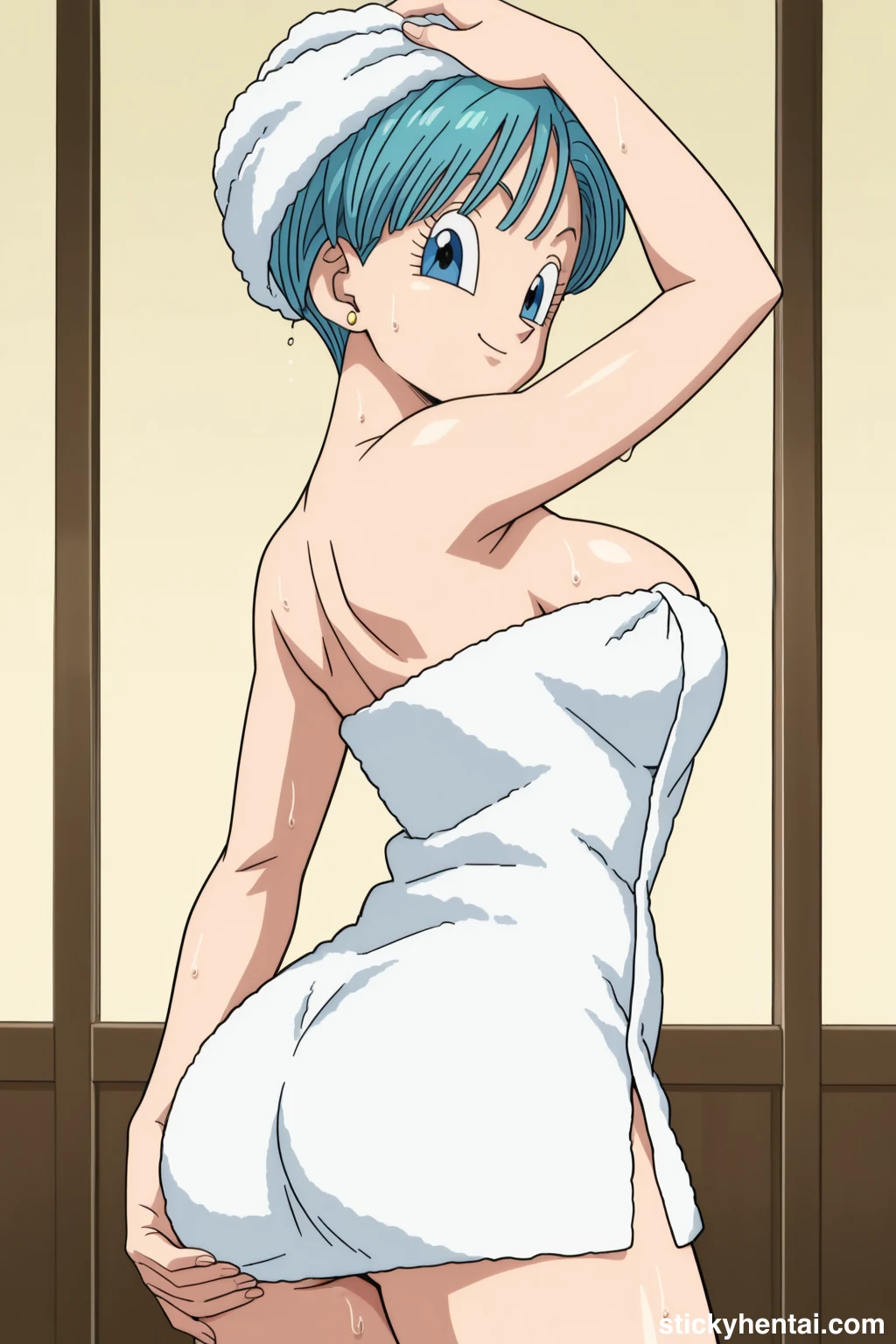 Bulma in a White Naked towel after taking a bath #bulma-hentai-4.webp