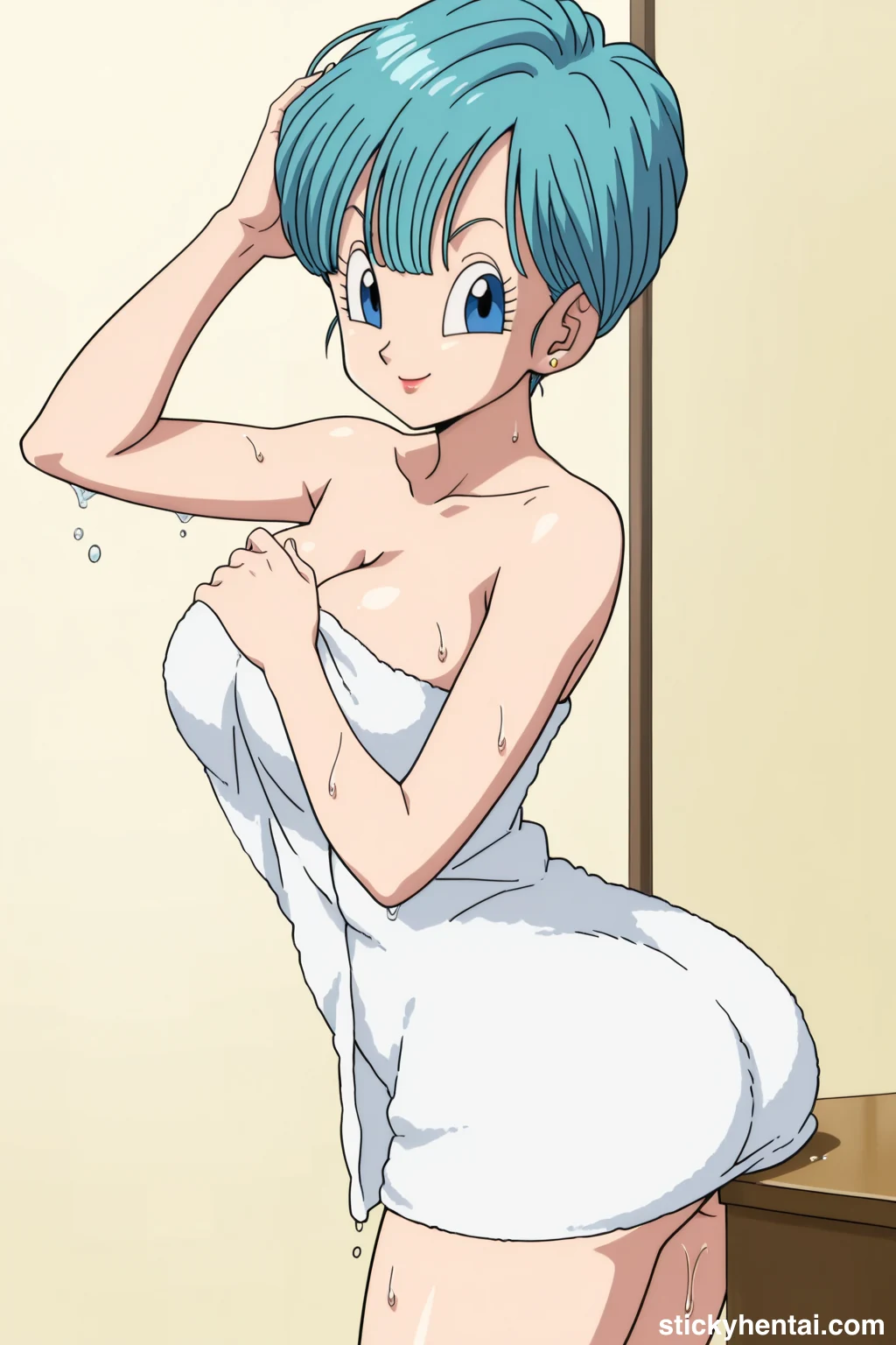 Bulma in a White Naked towel after taking a bath #bulma-hentai-1.webp