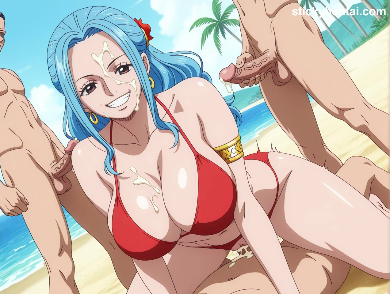 Nefertari Vivi Red Bikini Hentai Gallery - Gangbang on Beach