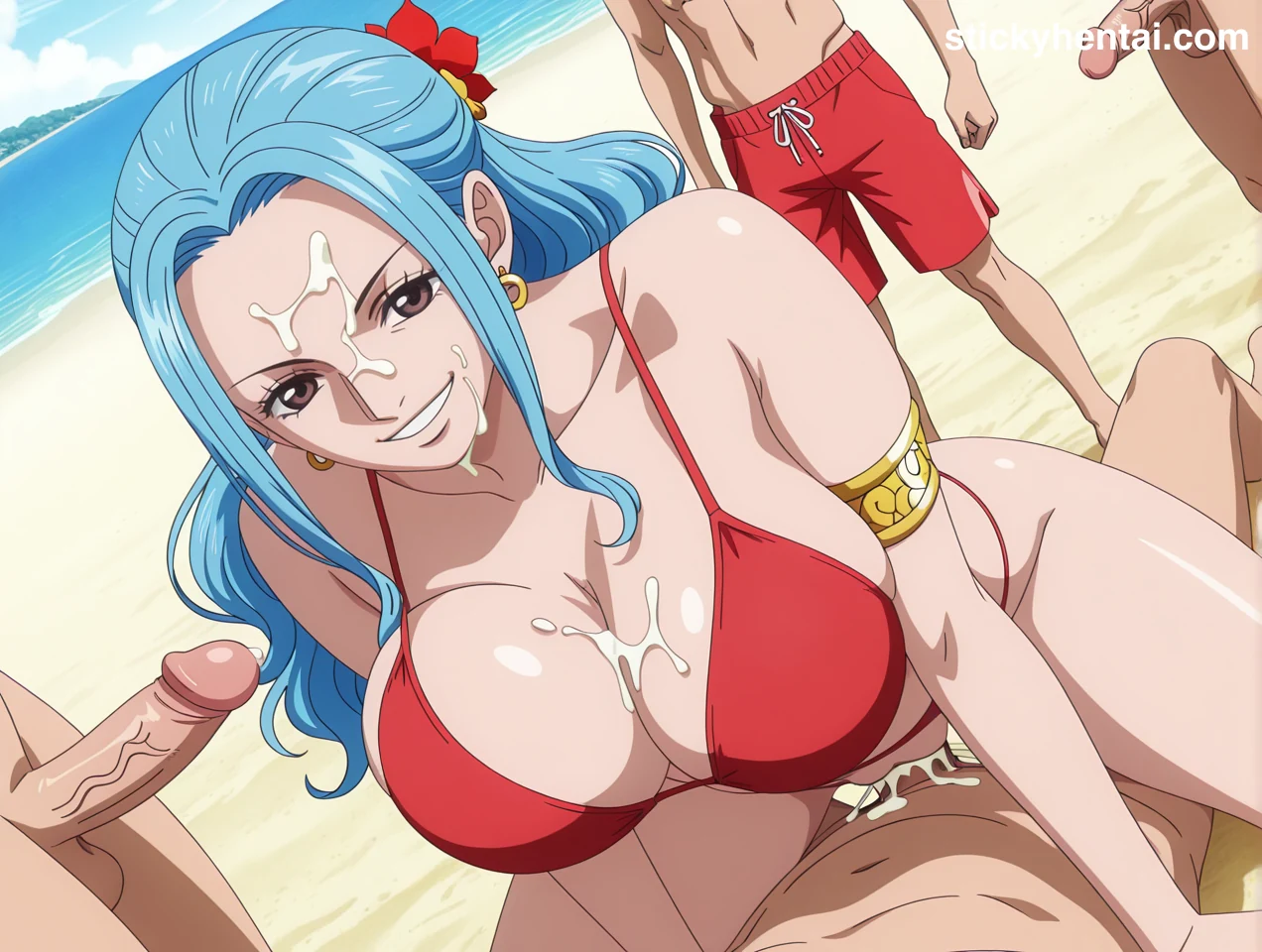 Nefertari Vivi Red Bikini Hentai Gallery - Gangbang on Beach #nefertari-vivi-beach-gangbang-hentai-14.webp